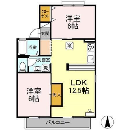 メゾン華城C棟(2LDK/1階)の間取り写真