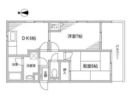 明日香IIIテラス(2DK/1階)の間取り写真
