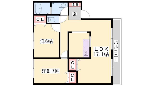 アベニュー(2LDK/1階)の間取り写真