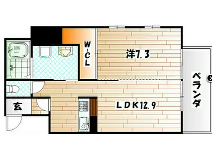 アヴィタシヨン浅生通(1LDK/2階)の間取り写真