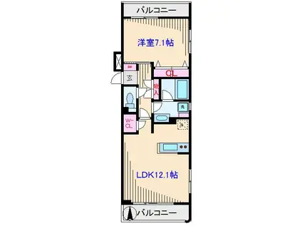 カーサフェリーチェ新城(1LDK/3階)の間取り写真