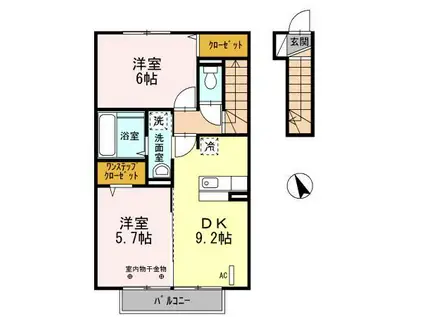 リヴェール(2DK/2階)の間取り写真