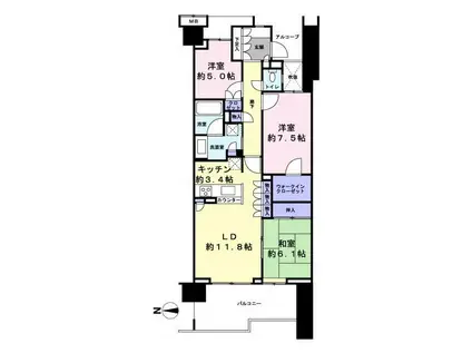 グランドメゾン東戸塚 2番館(3LDK/10階)の間取り写真