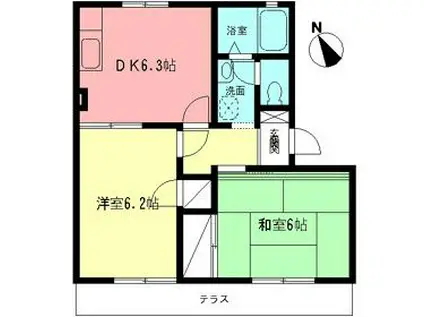 アンバービレッジS(2DK/1階)の間取り写真