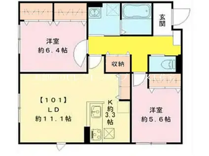 ラ・メゾンブランシュ(2LDK/1階)の間取り写真