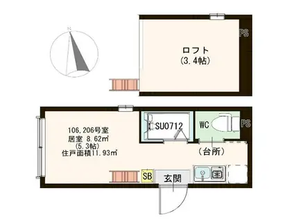 ハーモニーテラス仲町(ワンルーム/1階)の間取り写真