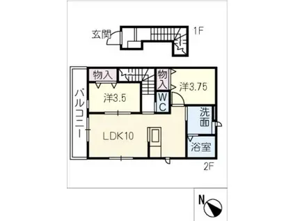 リーブルファイン鯏浦町(2LDK/2階)の間取り写真