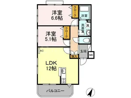 フォルテーヌ瑞江(2LDK/1階)の間取り写真