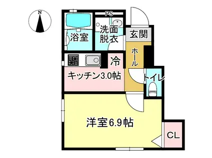 アンルミエール(1K/1階)の間取り写真