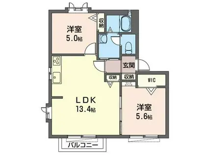 ヤマイチハイツ壱番館(2LDK/2階)の間取り写真
