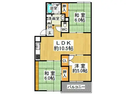ブエナビスタ(3LDK/1階)の間取り写真