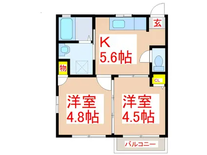 アルカンシェール(2K/2階)の間取り写真