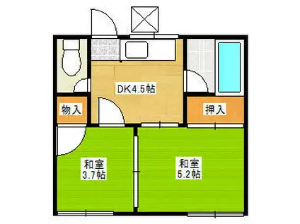 ユミカハイツ(2K/2階)の間取り写真