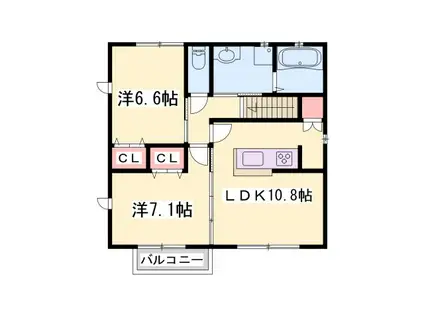 カーサ・デルソ―レKHK A棟(2LDK/2階)の間取り写真