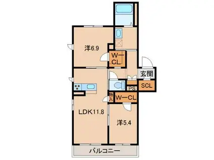 ベレオ小野町(2LDK/2階)の間取り写真