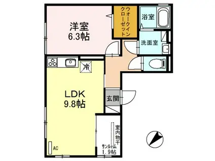 メゾンキンメイ(1DK/2階)の間取り写真