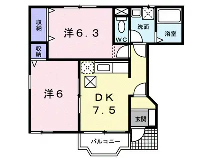 こすもす(2DK/1階)の間取り写真