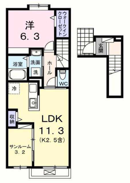シャンモワノ(1LDK/2階)の間取り写真