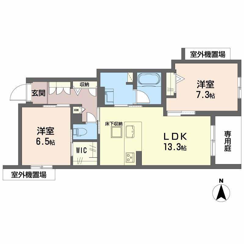 シャーメゾン 香芝 ワイケイ(2LDK/1階)の間取り写真