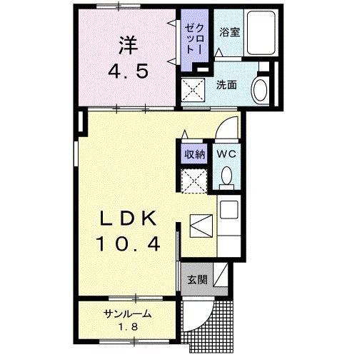 ロメイン II(1LDK/1階)の間取り写真