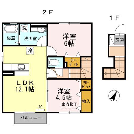 ハピネス B棟(2LDK/2階)の間取り写真