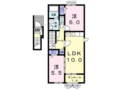 ネオン・アージュA(2LDK/2階)の間取り写真