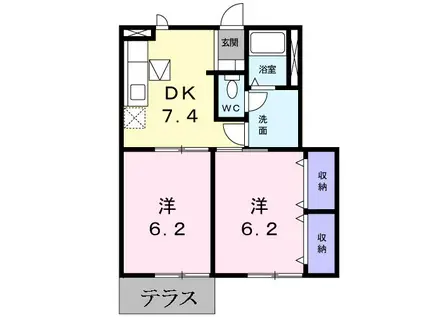 オーブリーK(2DK/1階)の間取り写真