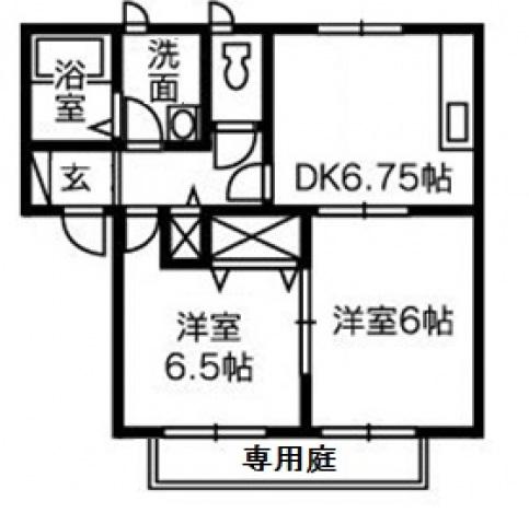 シャトー秋桜B棟(2DK/1階)の間取り写真