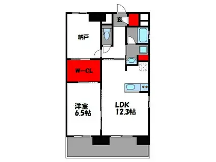 フェリシア香椎ルークス(1SLDK/6階)の間取り写真