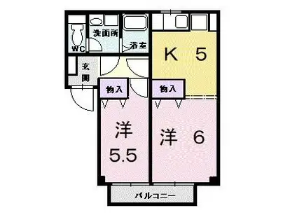 ピーコック・ブルー(2K/2階)の間取り写真