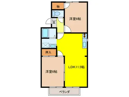 ジョイフルアサイ(2LDK/2階)の間取り写真