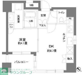 カスタリア人形町II(1DK/2階)の間取り写真