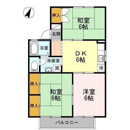 シーサイドハウス A棟(3DK/2階)の間取り写真