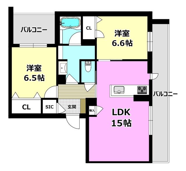 シャーメゾン ハル 水尾(2LDK/2階)の間取り写真