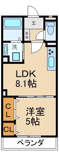 クリエオーレ松丘町(1LDK/1階)の間取り写真
