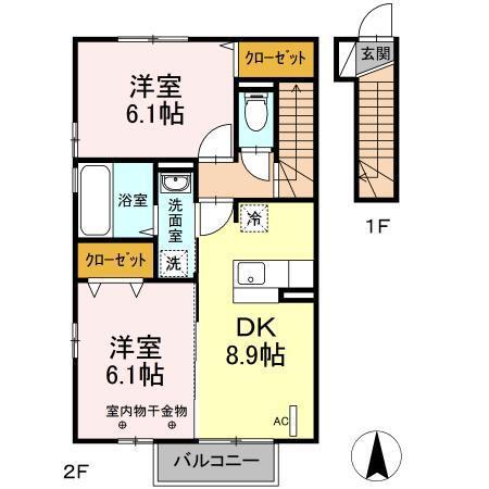 レゾンデイト A(2DK/2階)の間取り写真