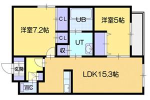 エフュート元町(2LDK/2階)の間取り写真