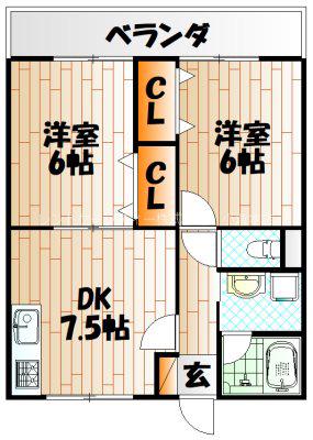 エスティアム21(2DK/1階)の間取り写真