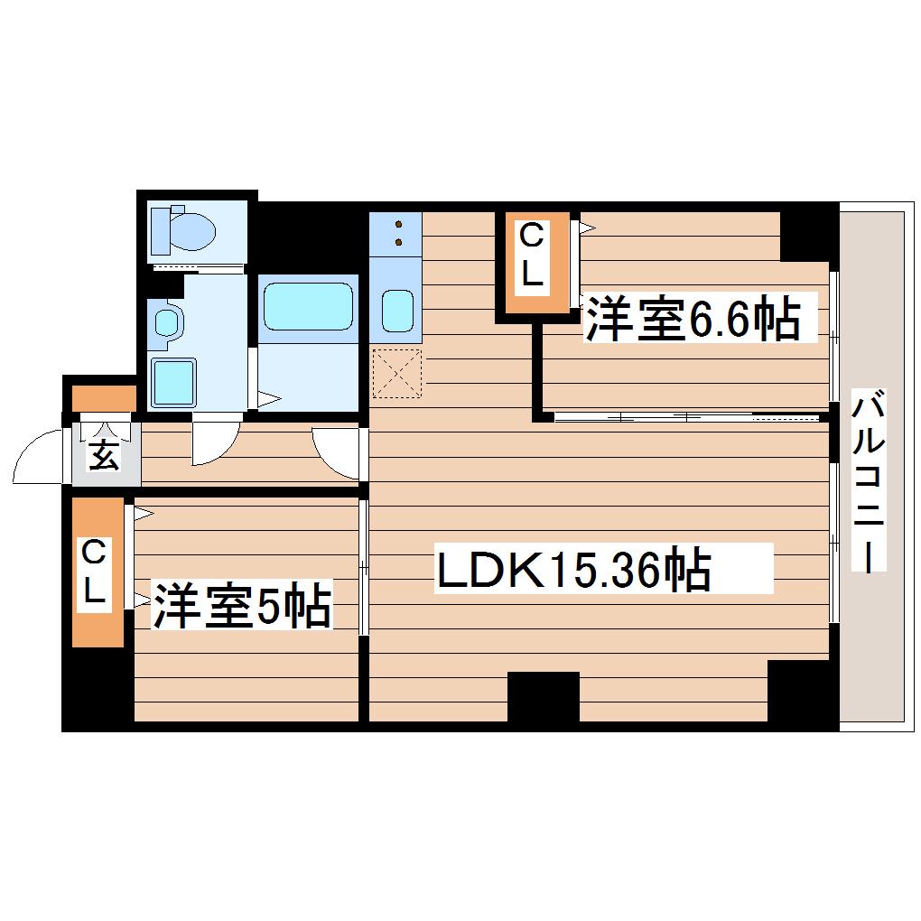 カスタリア榴ヶ岡(2LDK/2階)の間取り写真