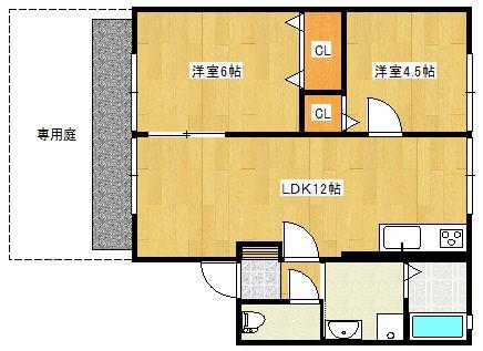 ハイム東山I(2LDK/1階)の間取り写真