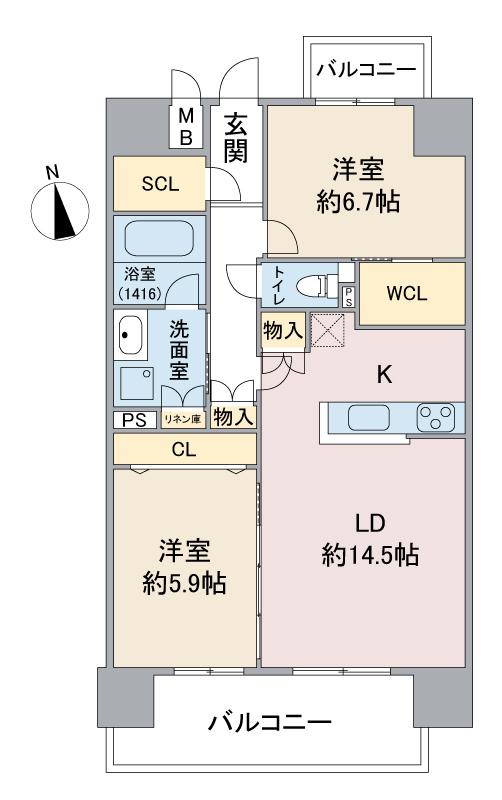 らとぅーる代官町ウエスト(2LDK/11階)の間取り写真
