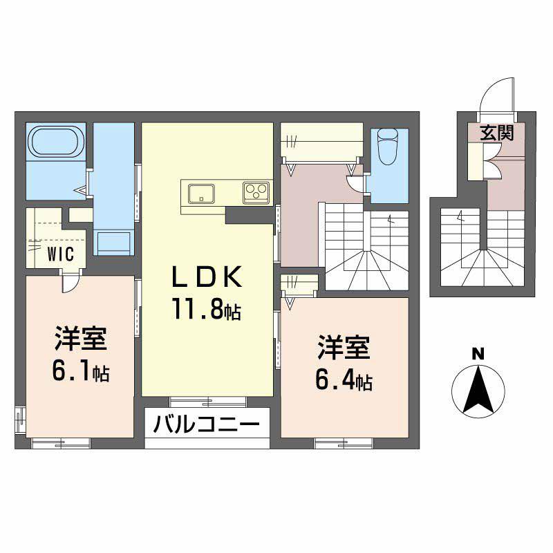 シェルI・K(2LDK/2階)の間取り写真