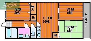 ビューティフル長瀬(3LDK/3階)の間取り写真