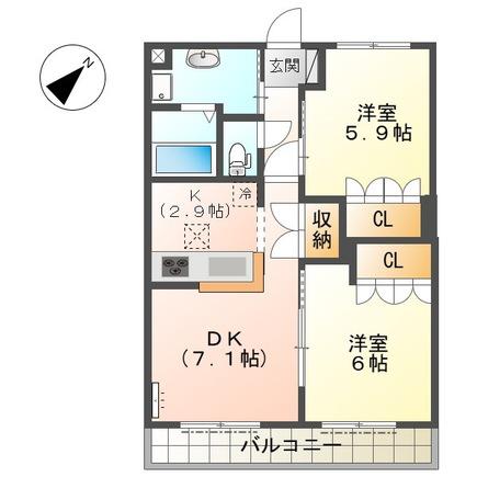 ファミールハイム(2LDK/1階)の間取り写真