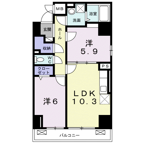 シオン八王子(2LDK/6階)の間取り写真