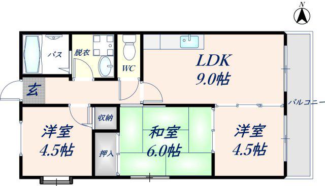 カーサフィオーレ弐番館(3LDK/2階)の間取り写真