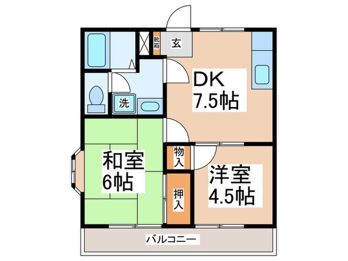 メゾンブランシュ三ツ池B(2DK/3階)の間取り写真