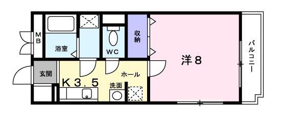 アネーロヒル(1K/2階)の間取り写真