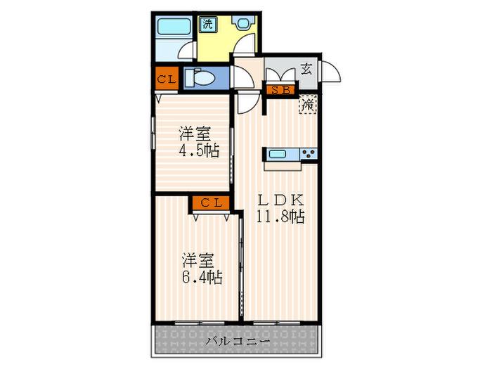 イスターナイマイ鴨川西(2LDK/2階)の間取り写真