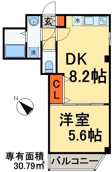 ツリーフィールド幕張(1DK/4階)の間取り写真
